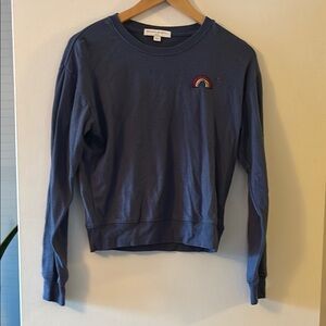 Casual Blue Crewneck with Rainbow Detail